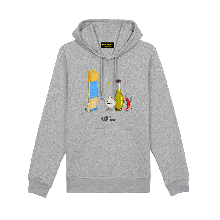 Felpa Cappuccio uomo - Spaghetti aglio olio e peperoncino - With Love