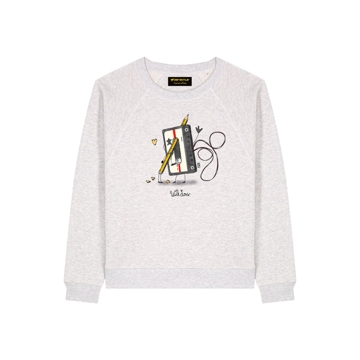 Felpa girocollo donna - Musicassetta & Matita - With Love